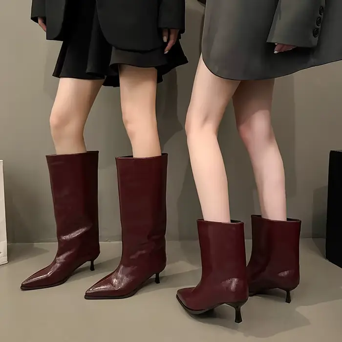 bottes longues en cuir verni pour femmes élégantes pointu sans lacet pour soirée mariage travail ocassions spéciales