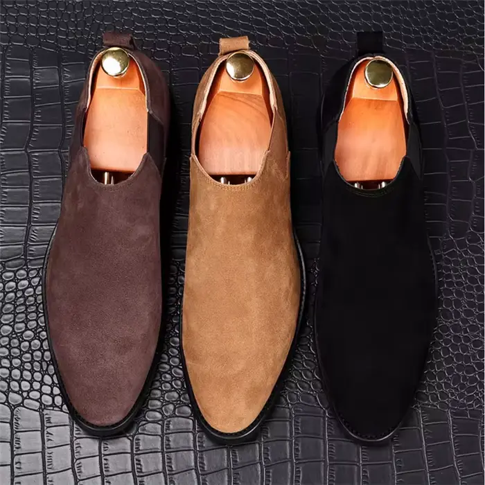 Bottines Chelsea rétro en daim et cuir véritable pour hommes