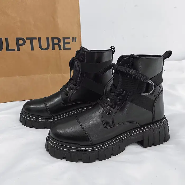 Bottes de travail montantes en cuir noir pour hommes, bottes de travail de Locomotive à la mode brit
