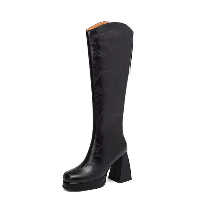 Ods femmes genou bottes longues bout rond épais talons hauts plate-forme Gogo bottes dame chaussures