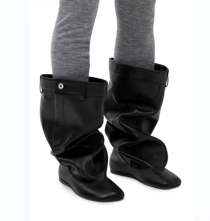 Bottes plissées sexy pour femmes, européennes et américaines, avec intérieur suréWer, plates, mode a