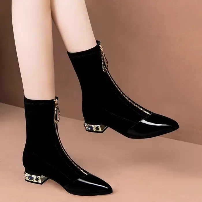 Bottines à paillettes brillantes pour femmes, chaussures d'hiver pointues avec fermeture éclair sur 