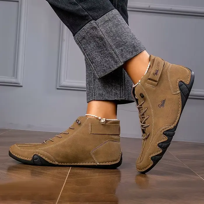 Femmes bottes nues en cuir à la mode à lacets Design chaussures confortables à semelles souples activités quotidiennes
