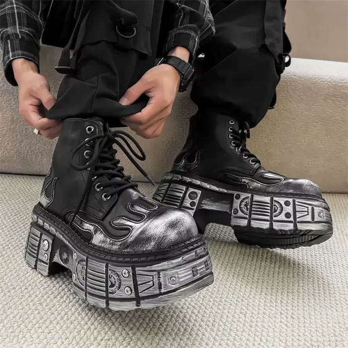 Bottes à plateforme épaisse style punk pour hommes
