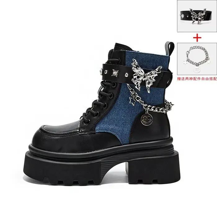 Bottines à plateforme pour femmes, chaussures à chaîne, fermeture éclair, fourrure et maille, chauss