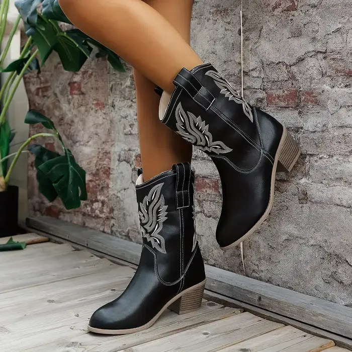 Bottes Chelsea Vintage épaisses à talons mi-hauts pour femmes