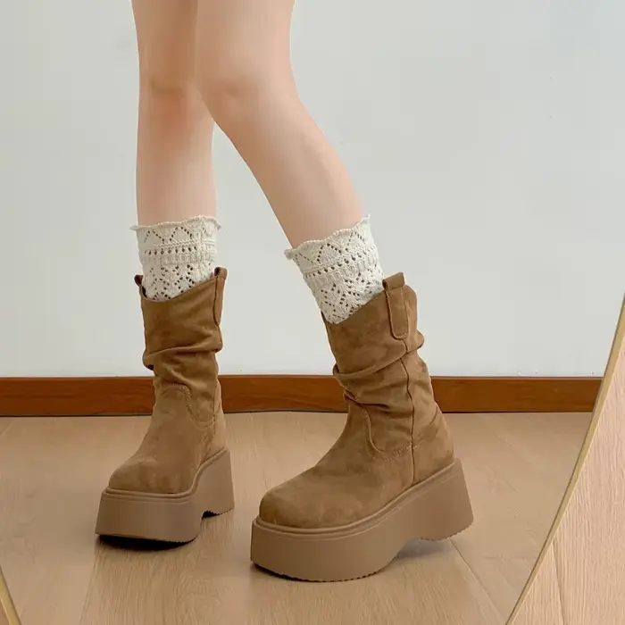 Bottines à plateforme épaisse et semelle épaisse pour femme