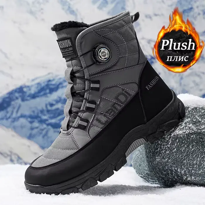 Bottes d'hiver pour hommes, design mi-mollet, doublure épaisse en fourrure pour la chaleur et le con