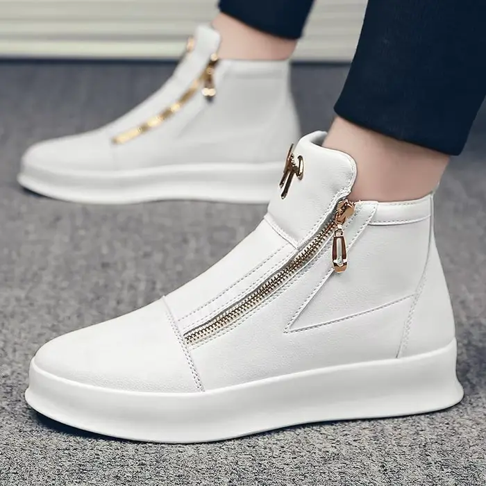 Bottes de rinçage en cuir blanc pour hommes, chaussures de skateboard, chaussures de sport à plateforme, haute qualité, décontracté, luxe, mode occasionnelle pour homme