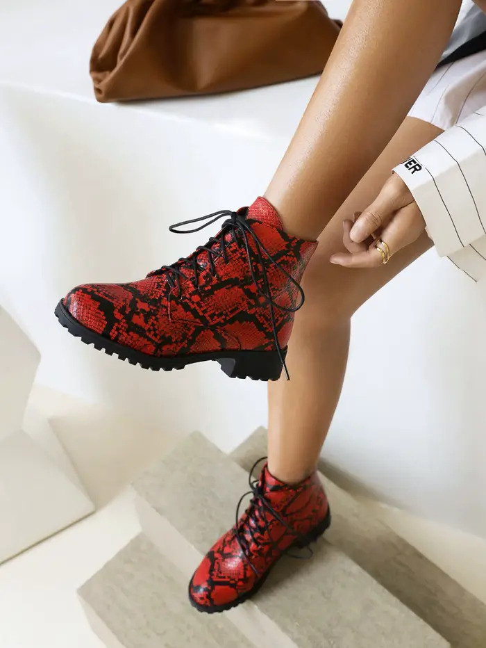 Bottines bleues surdimensionnées à lacets pour femmes, bottines courtes à talons bas, à fond plat, d