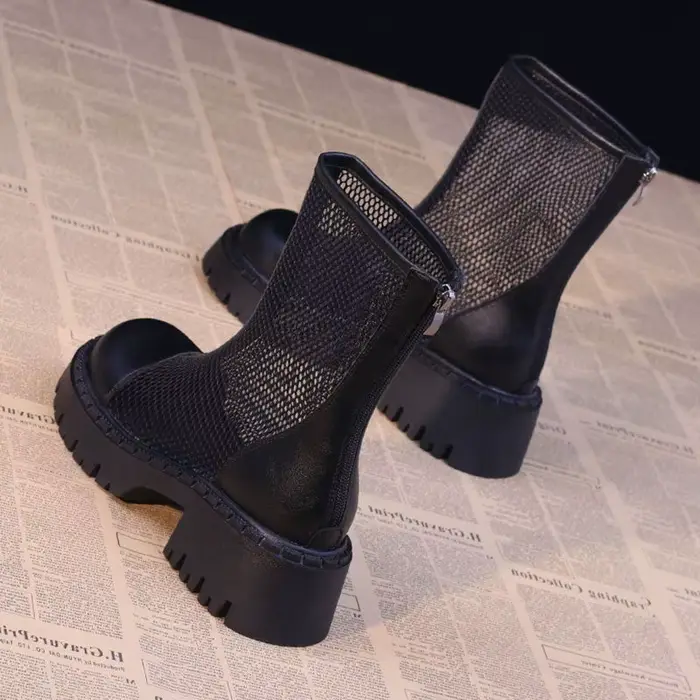 2025 femmes respirant bottines été évider épais dames talons hauts mode offre spéciale femme blanc b