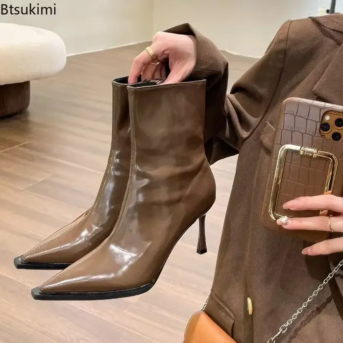 Bottines Courtes Sexy pour Femmes 2026 – Chaussures Rétro à Bout Pointu