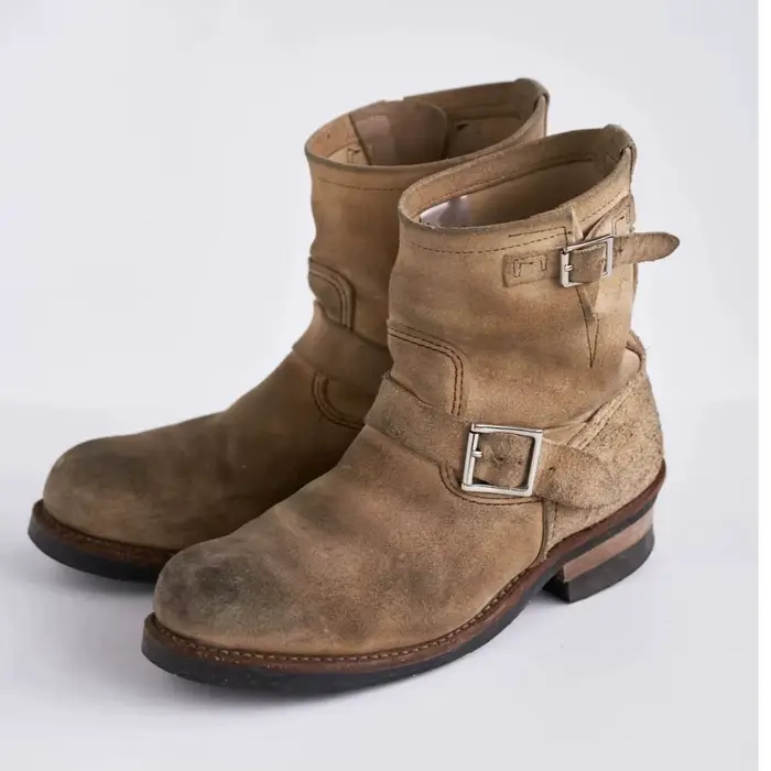 Bottes Western Classiques en Daim Vintage pour Hommes, Bottes Courtes Rétro Distressed avec Sangle à