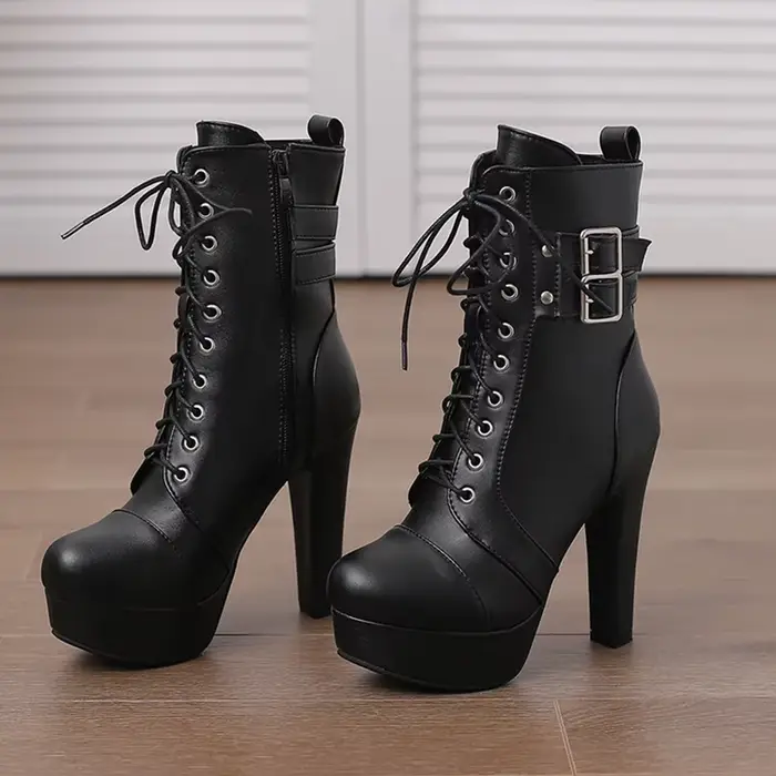 Botas De Mujer bottines femmes mode automne hiver croix attachée côté fermeture éclair talons hauts 