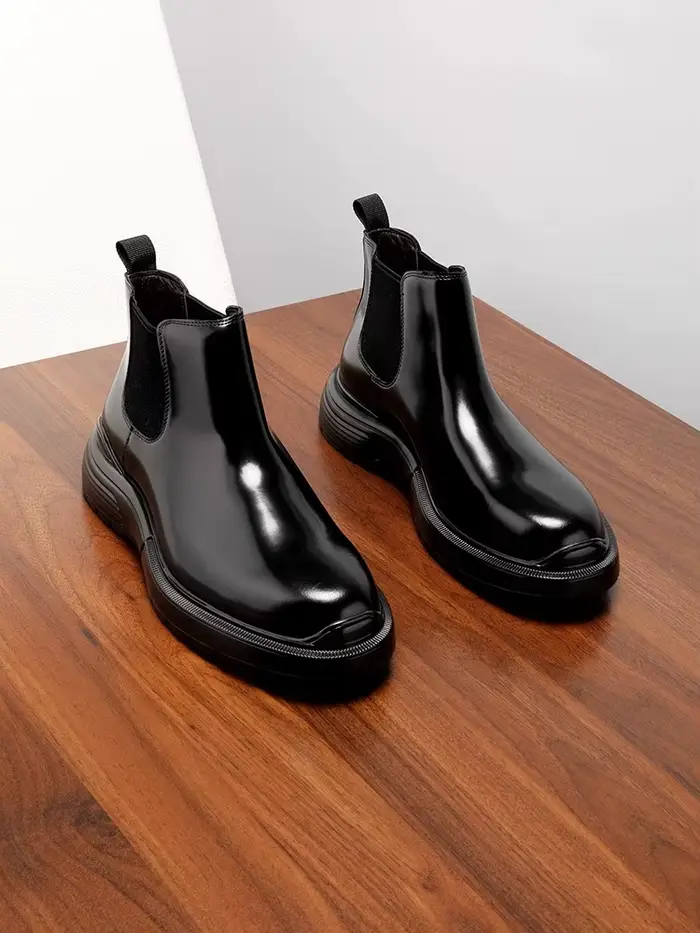 Bottines Chelsea pour hommes, bottines à semelles épaisses en cuir véritable, chaussures montantes e
