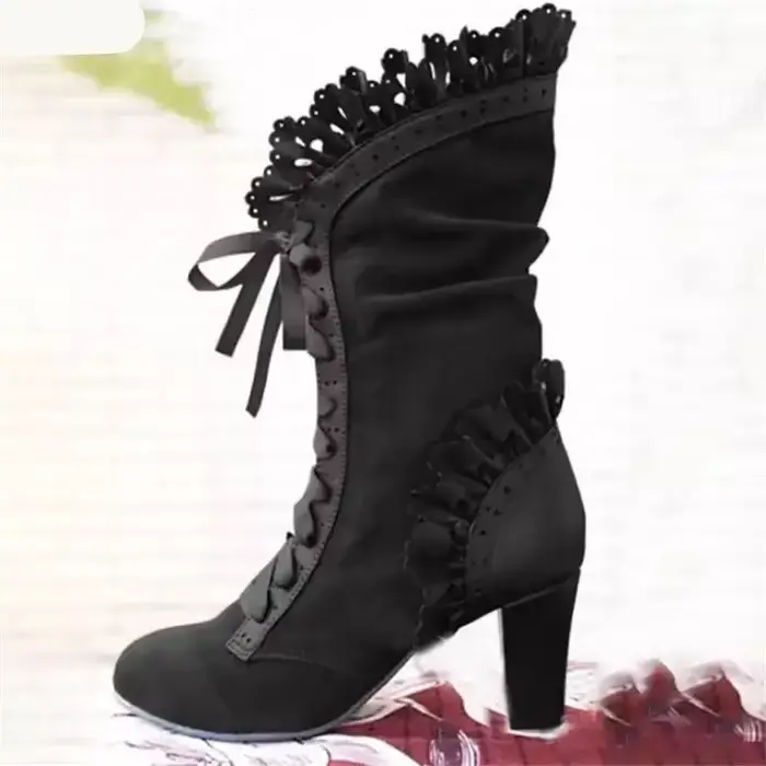 Bottes de moto victoriennes à lacets pour femmes, chaussures à talons hauts pour dames, bottes court
