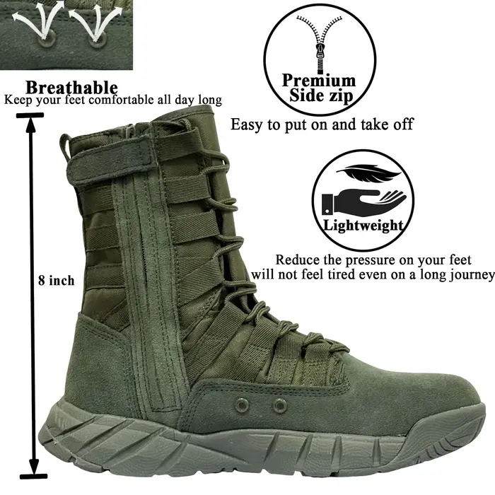 LAHORS ® Botte de Combat tactique légère en cuir suédé pour hommes