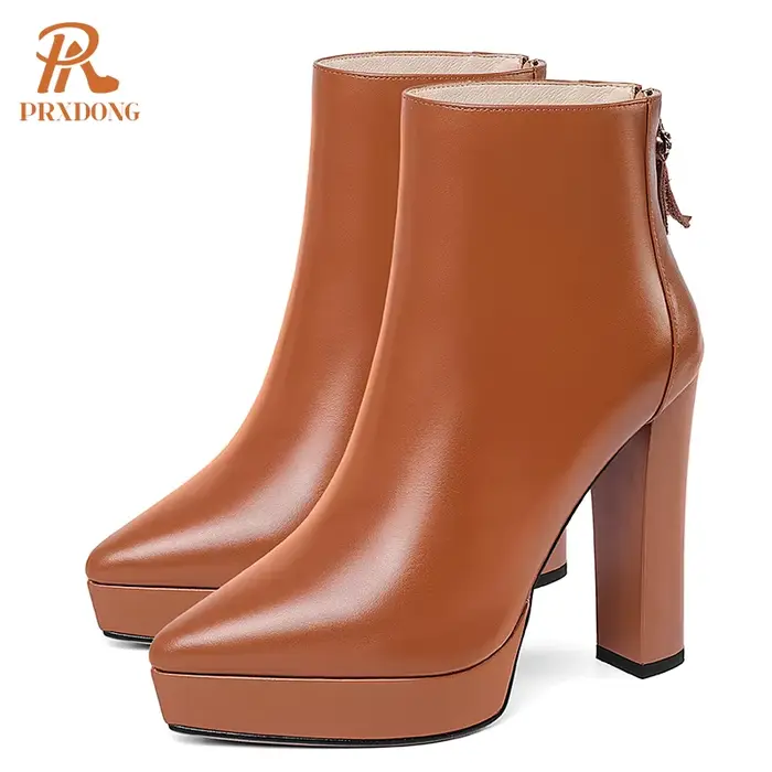 XWhatsApp G-Bottes de rinçage en cuir véritable pour femmes, grosses chaussures à plateforme, talons
