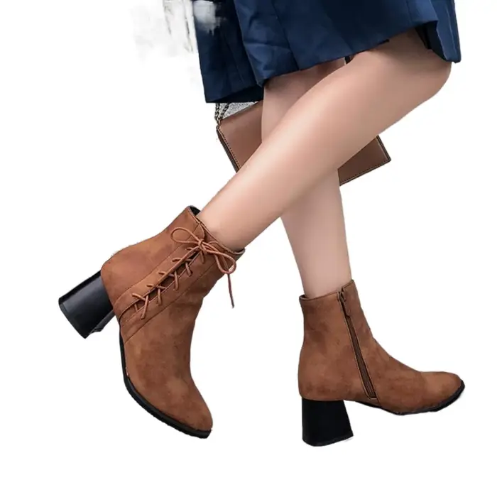 Botines Mujer bottines femmes mode bout pointu épais talons hauts grande taille 46 47 48 mat populaire chausson court-62