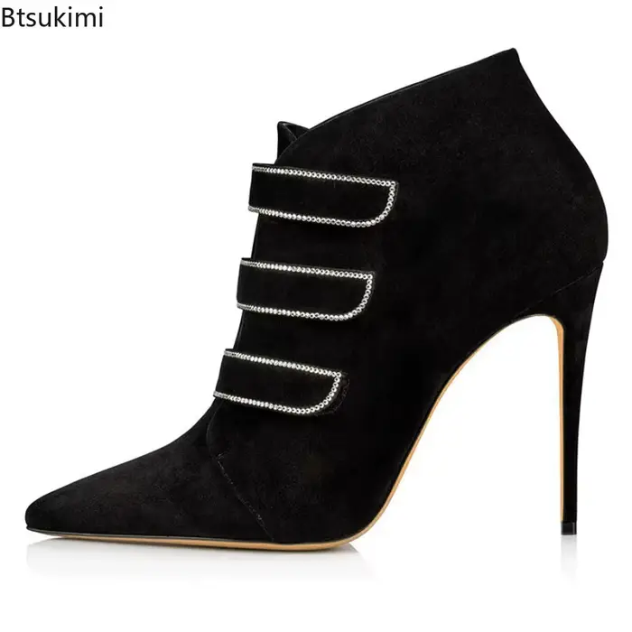 Bottines élégantes en daim pour femmes avec strass et talons fins pour soirée et sorties automnales