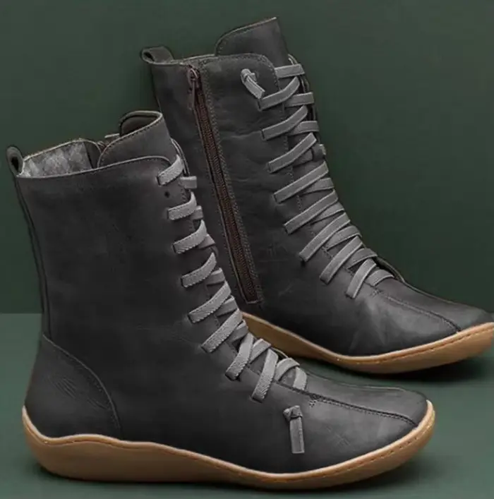Bottes mi-mollet décontractées en cuir naturel pour femmes, chaussures plates souples faites à la ma