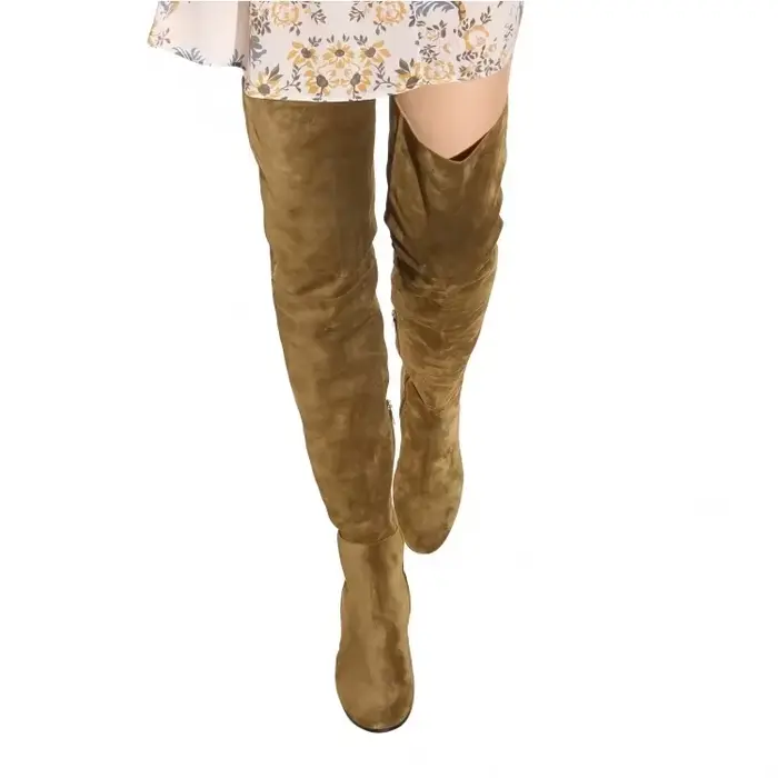 Bottes sexy en daim et synthétique avec talon carré pour femmes, élégantes et confortables, idéales pour les occasions spéciales d'hiver