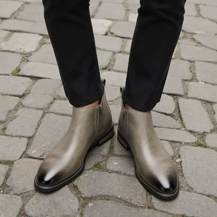 Bottines HECRAFTED décontractées en cuir pour homme, bottes confortables et élégantes pour les saisons printemps et automne, bottes chelsea avec semelles en caoutchouc et EVA, disponibles en blanc, bleu, rouge et vert