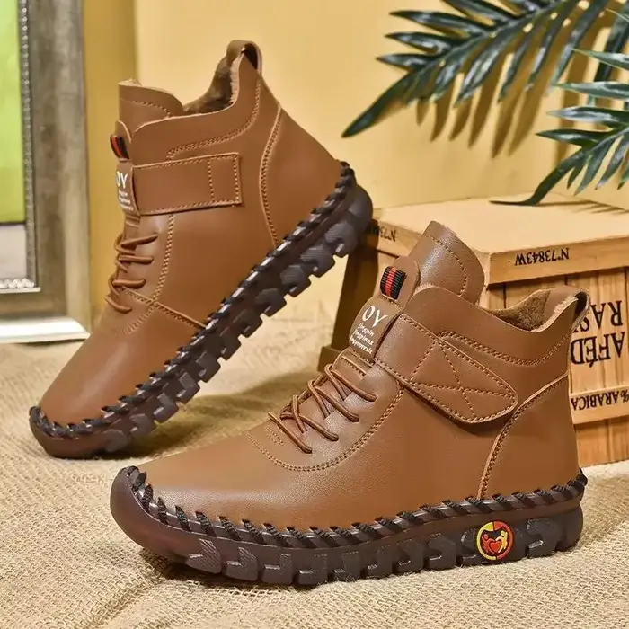 Fourrure femmes bottes hiver bottines fil à coudre à la main maman coton chaussures