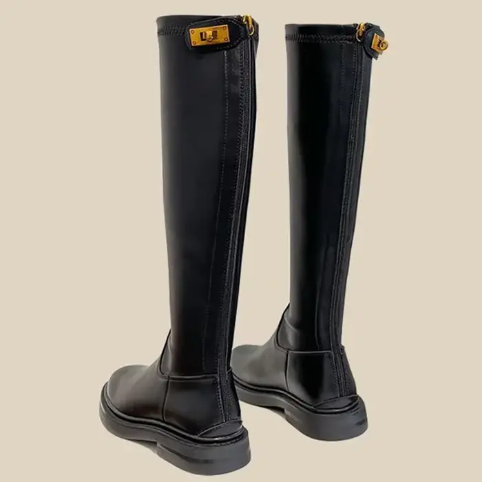 Chaussures bottes longues pour femmes marron hiver genou haute arbre chaussures pour femme plate-for