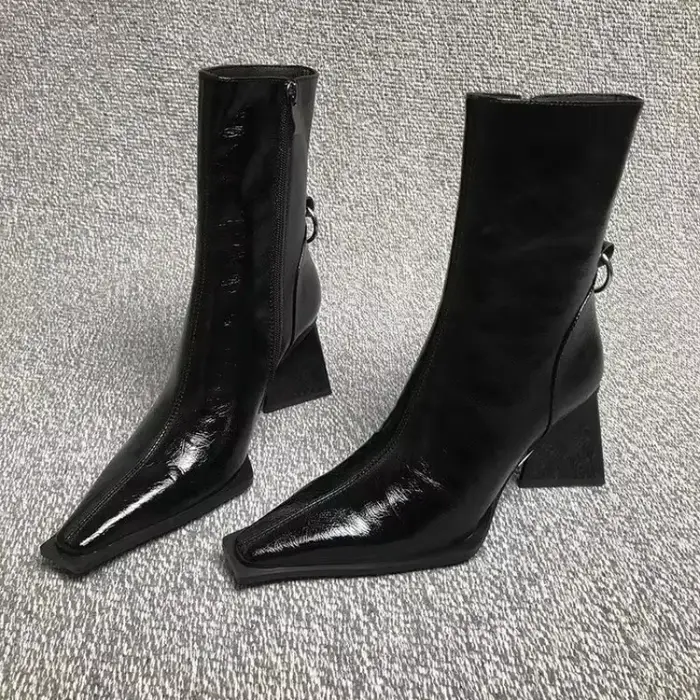 Bottes de cheval en cuir verni épais pour femme