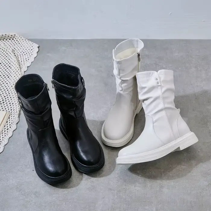 Bottes polyvalentes pour femmes printemps automne PVC étanches talon rond bout rond occasionnelles décontractées