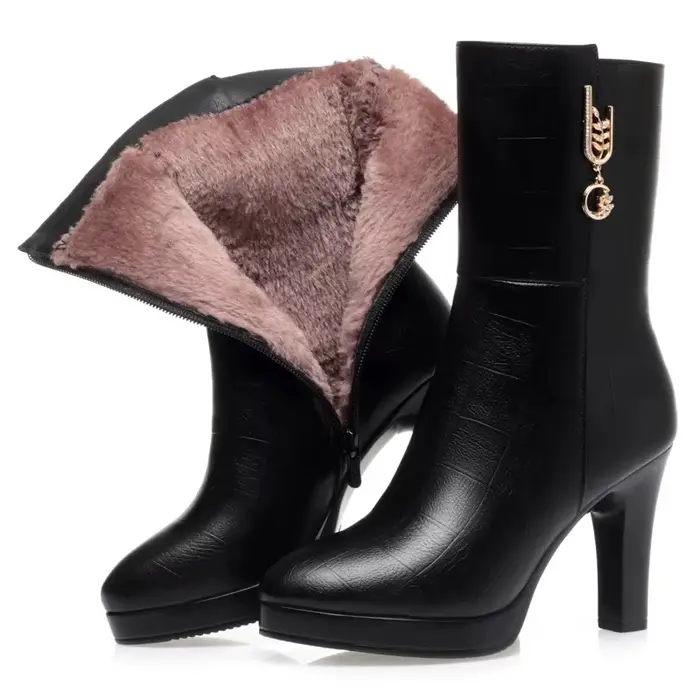 Bottes pour femmes 2026, imperméables, antidérapantes, chaussures pour femmes, talons hauts, doublée