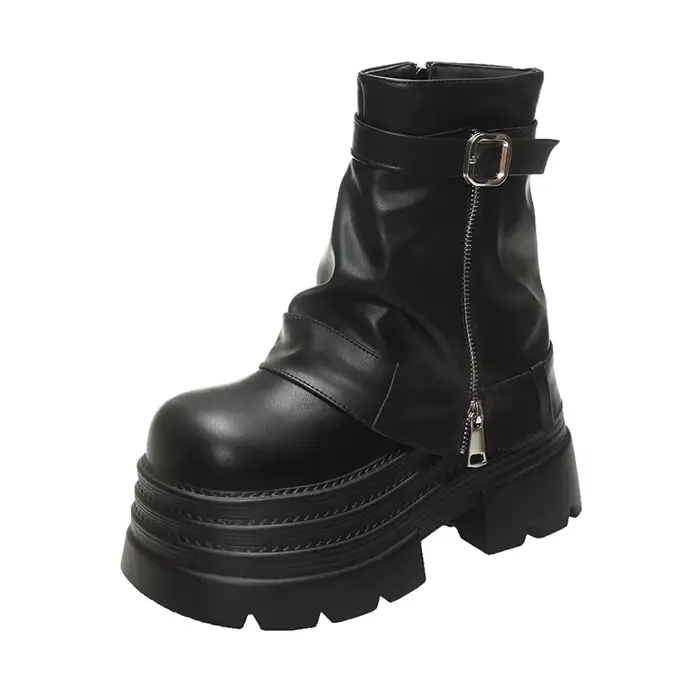 Bottines en cuir à talons de 10CM pour femme, bottes de Combat à plateforme épaisse, antidérapantes,