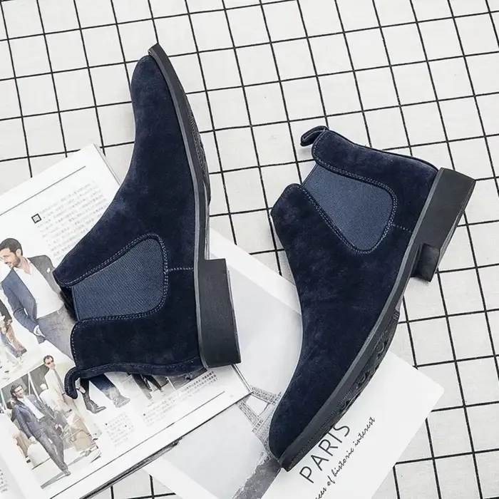 Bottes Chelsea hommes en faux daim bleu pour hommes, bottes courtes affaires et décontractées pour printemps automne