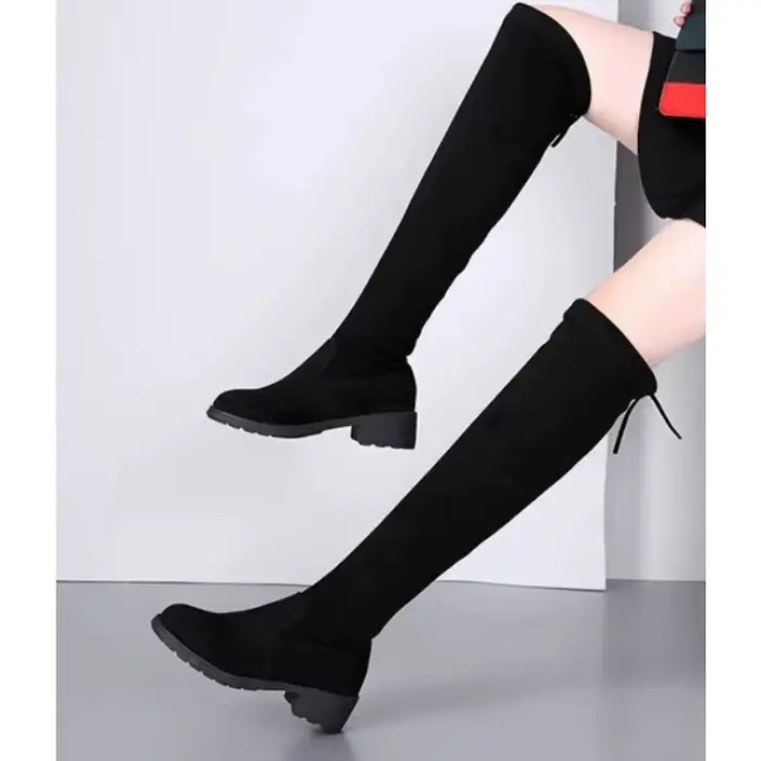 Cuissardes YIRENZU bottes rondes en velours côtelé talon carré hautes jusqu'au genou pointure 35 à 41 confort hiver printemps automne femme élégantes à offrir pour les occasions spéciales