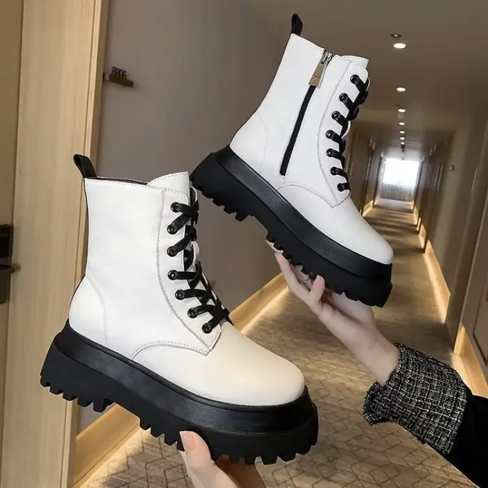 Bottes courtes romaines en microfibre respirantes et confortables pour femmes, talon carré, plateforme augmentée, mode printemps-automne ```