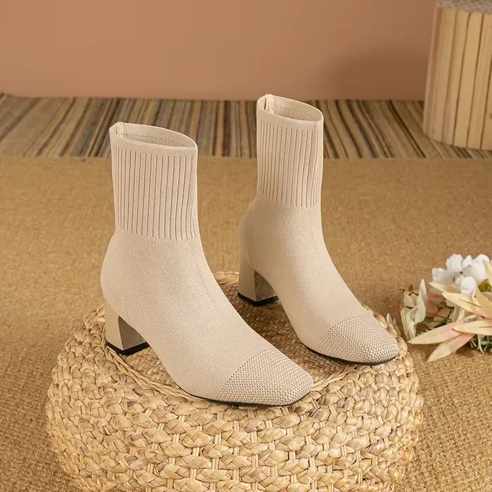 Bottes pour femmes 2024 nouvelles grandes bottes à semelle en caoutchouc antidérapante tricotées à l