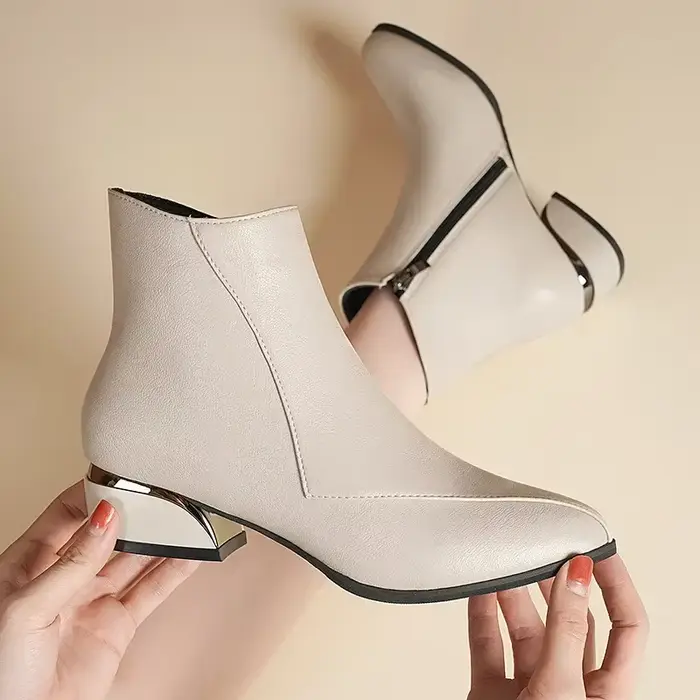 Bottes courtes pointues pour femmes, style de rue, printemps automne, talon carré bas, PU artificiel, zip latéral, occassions spéciales