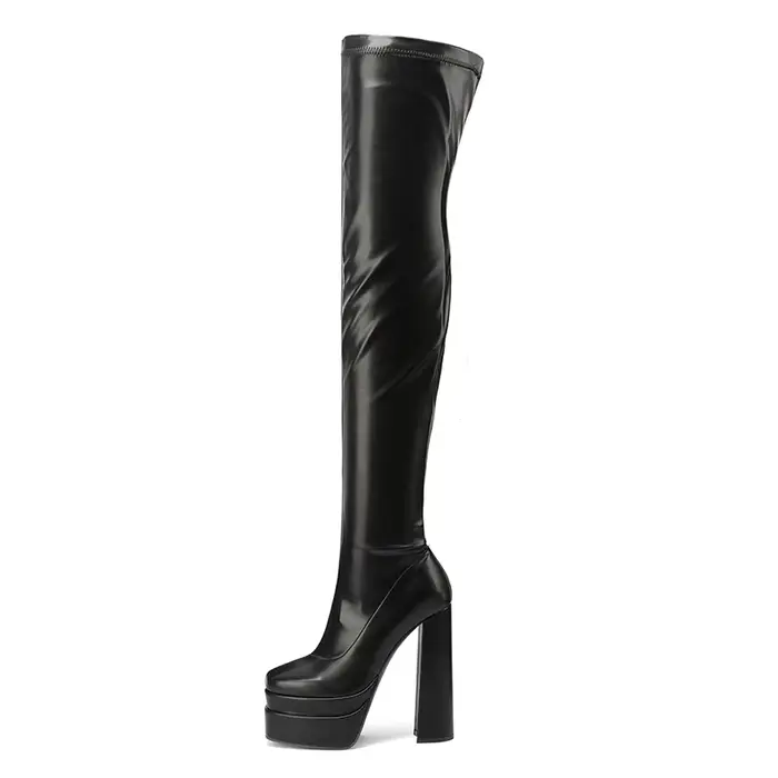 Bottes au-dessus du genou avec doublure en peluche pour femme, talon optique, fermeture à glissière 