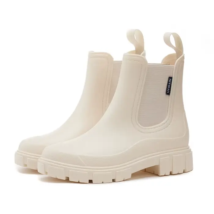 Bottes de pluie Chelsea 2026 pour femme, imperméables, élégantes, à semelle épaisse, talon plat, cou