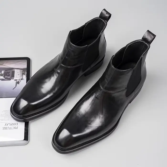 Bottes Chelsea pointues à semelles épaisses pour hommes ; Chaussures montantes décontractées de style britannique