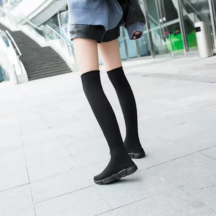 Bottes plates à tube long pour femmes, chaussures de tennis pour femmes, bottes d'hiver pour femmes,
