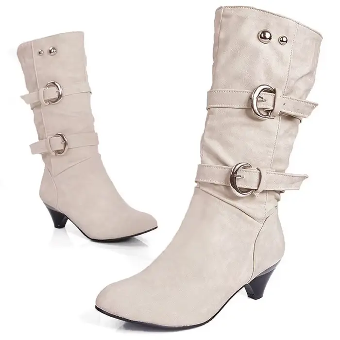 2025 nouvelle mode femmes bottes à talons épais décontracté bout rond femme chaussures automne hiver mi-mollet