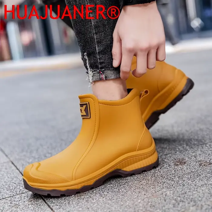 Bottes imperméables HUAJUANER pour femmes, bout rond, talons de sabot, cheville, printemps/automne, PVC, anti-dérapantes, pour pluie et randonnée