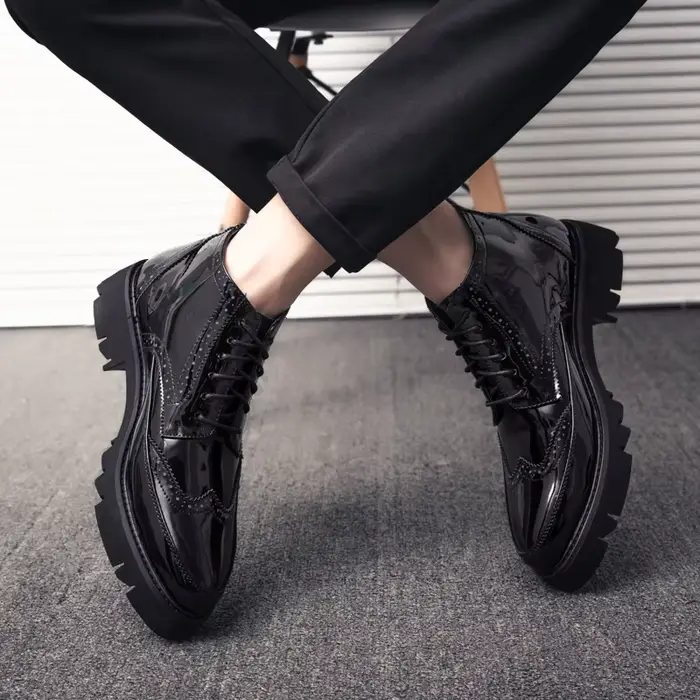 Brogue-Bottes à lacets en cuir pour hommes