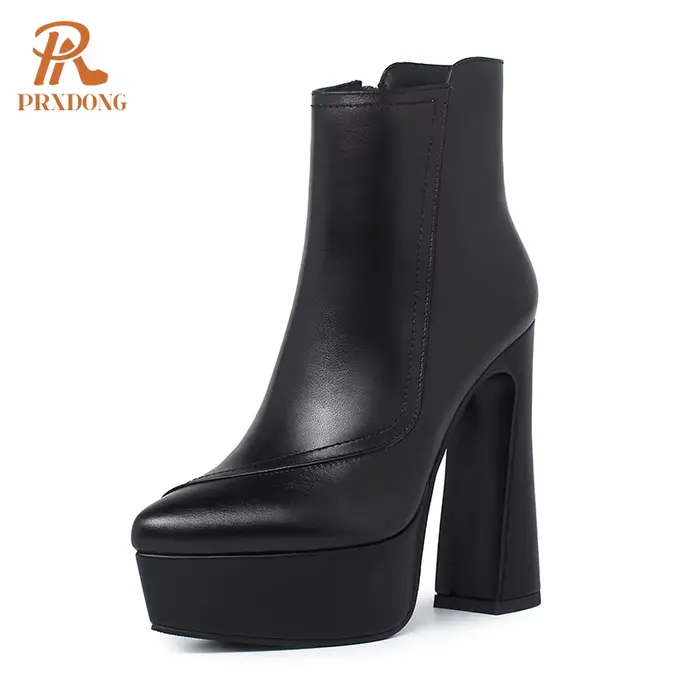 Bottes de rinçage en cuir véritable pour femmes, talons hauts sexy, plateforme optique, noir, beige,