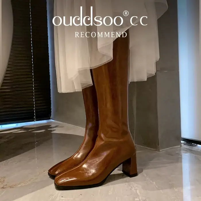 Ods Liyke noir genou bottes femmes talons épais décontracté hiver moto longues chaussures bout carré Zip mode Cool chevalier Botas