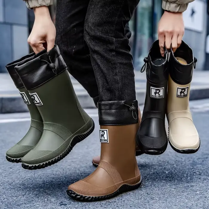 Bottes de pluie imperméables antidérapantes mi-mollet pour hommes