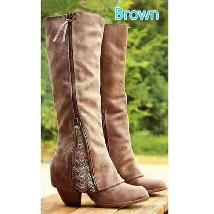 Bottes hautes en dentelle pour femmes, fleuri, talon carré élevé, doublure en peluche courte, fausses daims, caoutchouc, occassions hivernales spéciales
