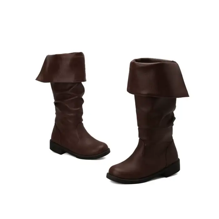 Amoureux chaussures médiévales rétro pile mi-mollet bottes de luxe en cuir souple